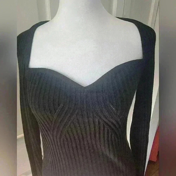 Asos Design Black Sweatheart Shirt Sz 8 Ribbed Knit - Picture 2 of 6